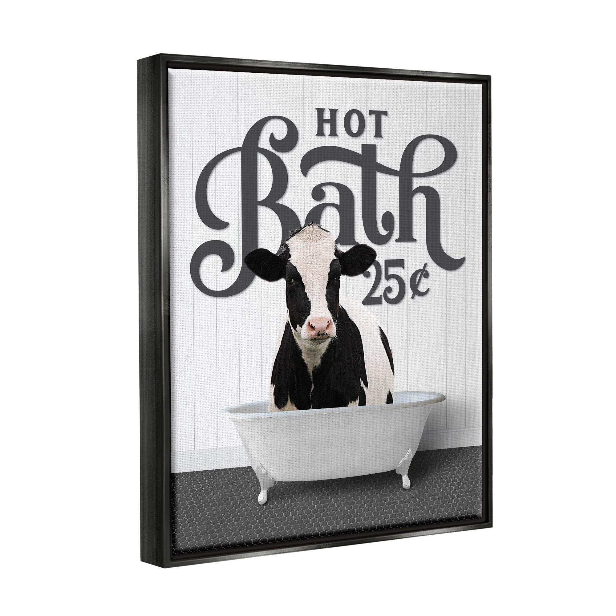 Stupell Industries Vintage Hot Bath Cow Animals & Insects Painting Black Floater Framed Art Print Wall Art, 17 x 21
