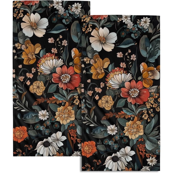 Vintage Floral Hand Towels Set of 2 Boho Flower Dish Towels Soft Bath Towels Absorbent Guest Face Towel for Gym Kitchen Home Bathroom Decor 16x24in
