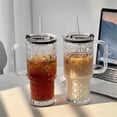 thumbnail image 7 of 24Oz Diamond Embossed Glass Tumblers with Lid and Straw, Clear Drinking Glasses with Handle for Iced Coffee, Smoothies and Juices, 7 of 7