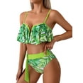 thumbnail image 5 of Musuos Mommy and Me  2-piece Summer Bikini Set, Contrast Color Leaves Print Ruffled Bra with Briefs Family Matching Swimsuit, 5 of 9