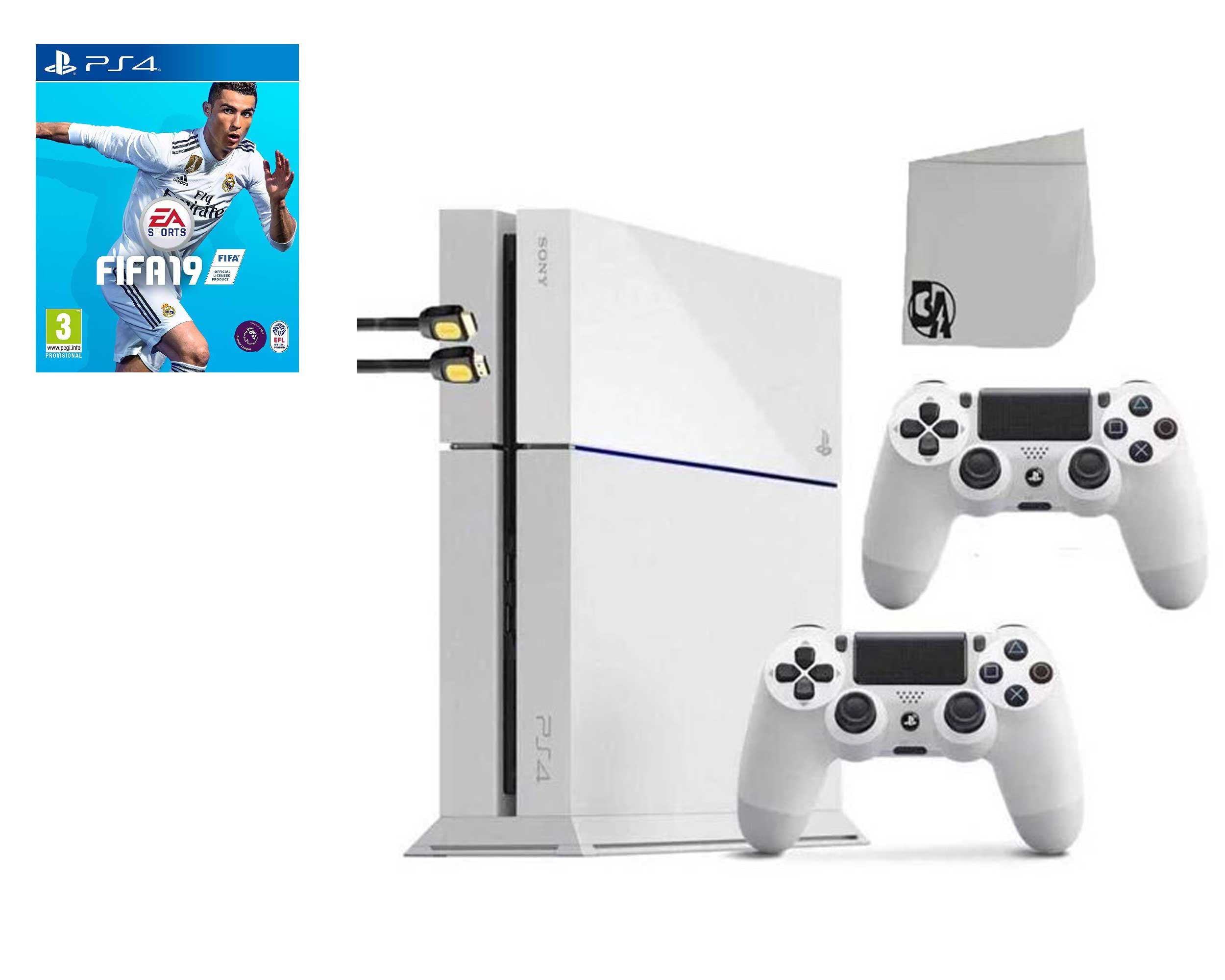Sony PlayStation 4 Gaming Console White 2 Controller with FIFA-19 AXTION Bundle Like New - Walmart.com