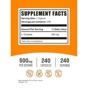 BulkSupplements L-Tyrosine Capsules - Tyrosine Supplement, Amino Acid Supplement - 1 Capsule per Serving (500mg), 240 Count