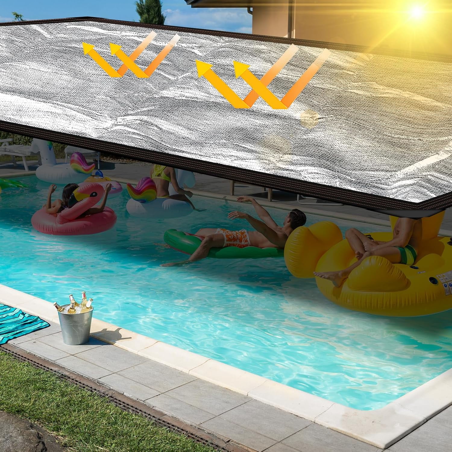 2 Set 99% Aluminum Shade Cloth Reflective Tarp 10 x 14 ft Aluminum Cloth Porch Privacy Screen with Grommets Durable Mesh Canopy for Car Garden Patio Pergola Sun Shade Cover