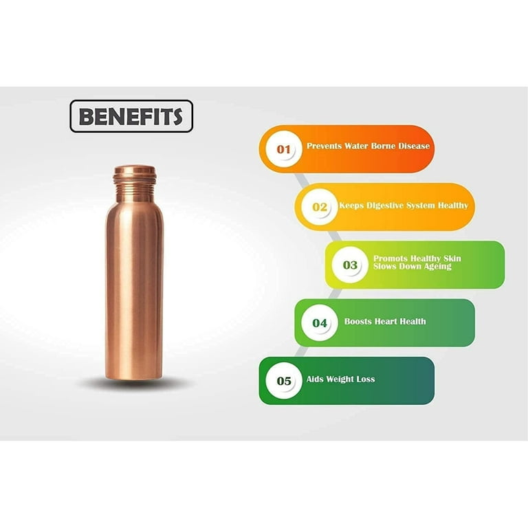 Anuna Essentials, 100% Pure Copper Water Bottle, 1 Litre, Supports