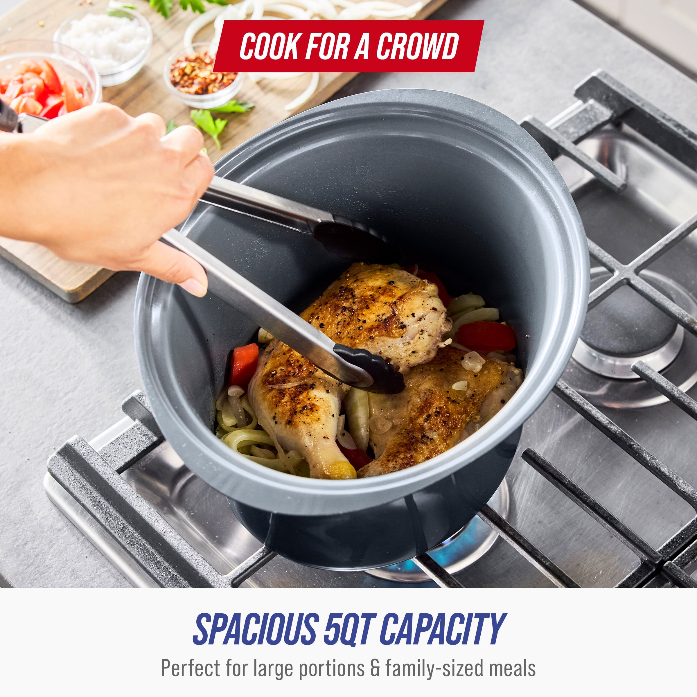 Blue Diamond 5 Quart Ceramic Nonstick Slow Cooker with Hinged Lid, Graphite