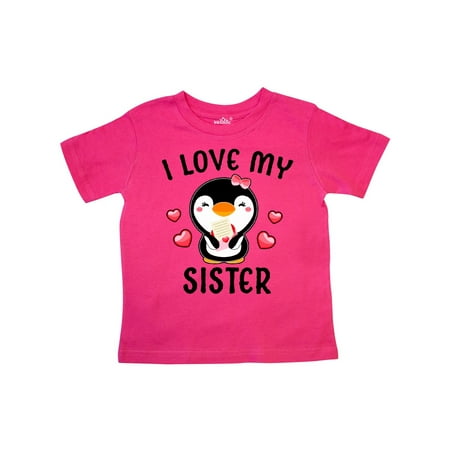 I Love My Sister with Cute Penguin and Hearts Toddler T-Shirt