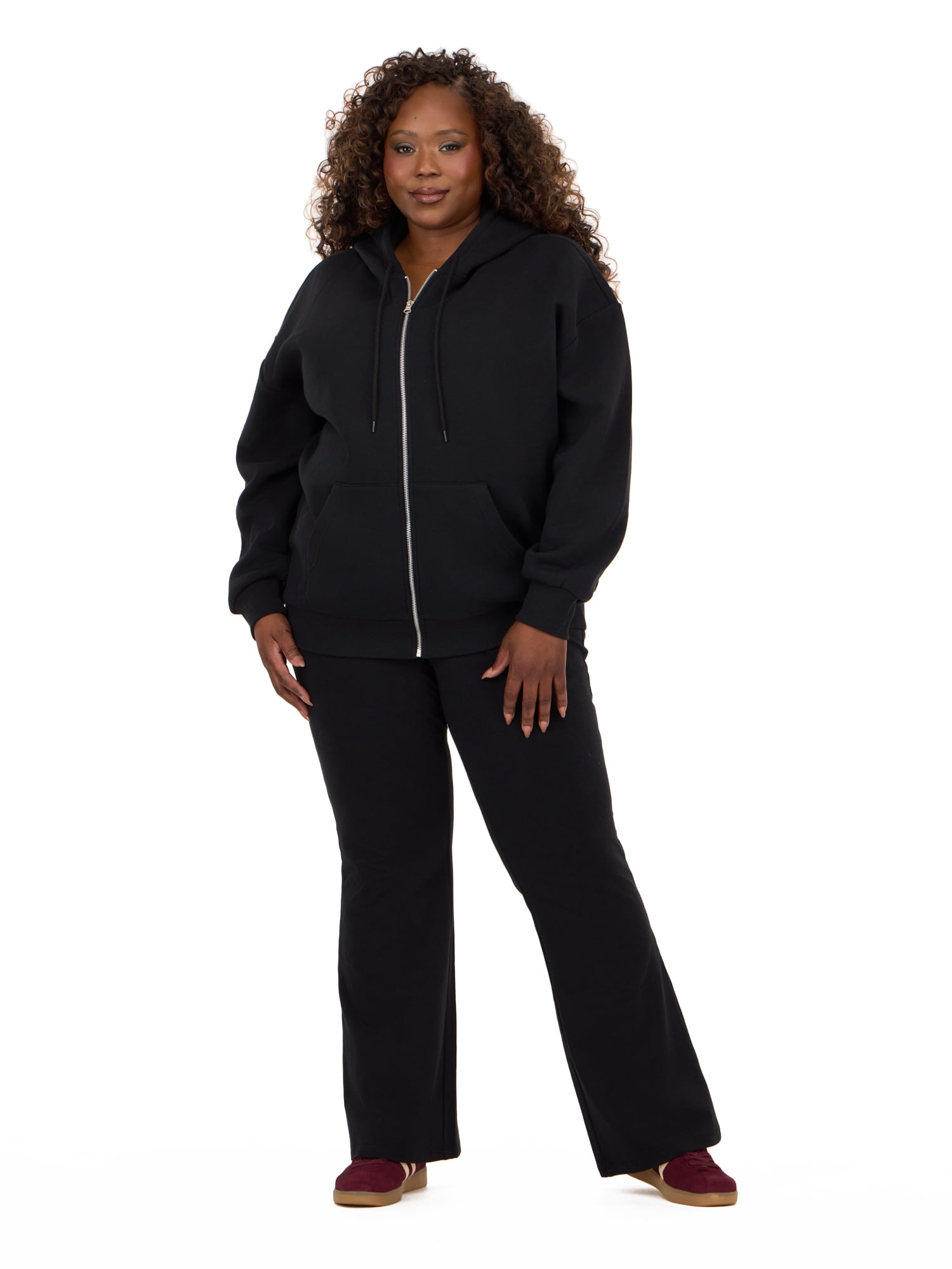 Forever 21 Women's Fleece Zip Up Hoodie with Front and Back Graphic Detail, Relaxed Fit Sweatshirt Jacket, Casual Everyday Layering Style, Black, XXS-4X