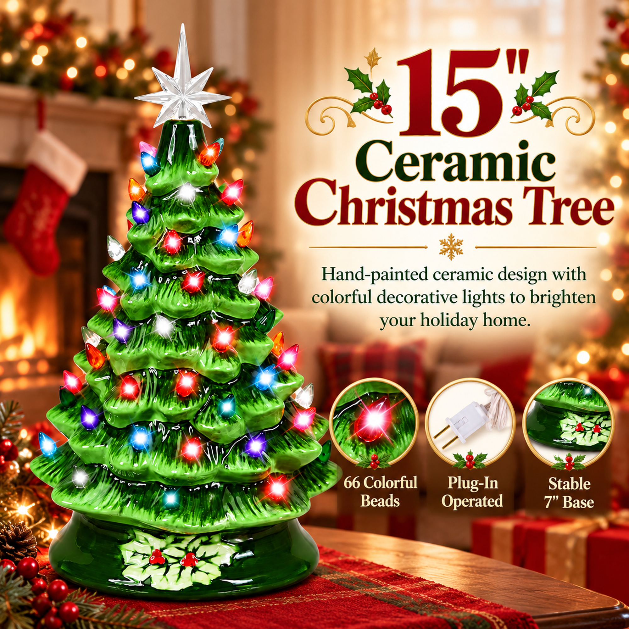 Vebreda 15" Ceramic Tabletop Christmas Tree with Lights photo 2