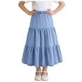 thumbnail image 3 of mgoYE Girls Dress Easter Dress Girl's Denim Midi Skirt Ruffle Hem Elastic Waisted A Line Skirts(Blue,7-8 Years), 3 of 9