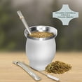 thumbnail image 2 of Juego de taza de té/calabaza natural blanca (taza tradicional original - 8 oz) - Incluye 2 (pajitas) y cepillo de limpieza - Acero inoxidable, 2 of 5