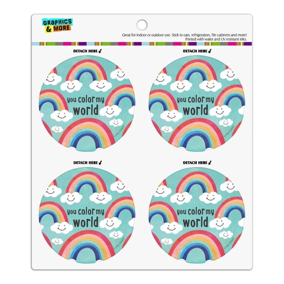 You Color My World Rainbows Happy Clouds Refrigerator Fridge Locker Vinyl Circle Magnet Set