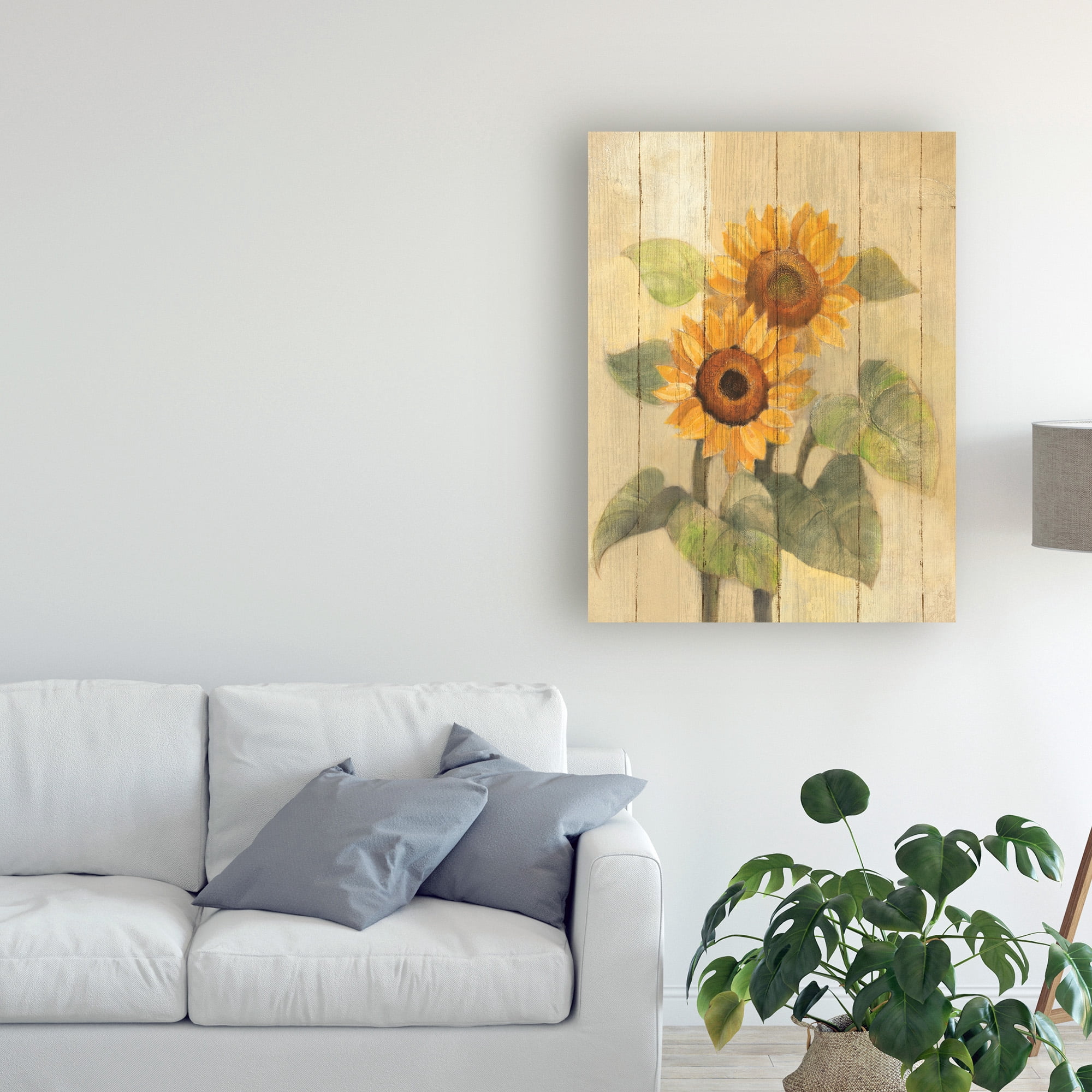 Trademark Fine Art 'Summer Sunflowers I On Barn Board' Canvas Art by Albena Hristova