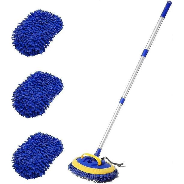 2-in-1 Car Wash Mop Mitt 45" Long Handle Chenille Microfiber Car Wash Dust Brush Extension Pole Flexible Rotation Scratch Free Cleaning Tool Dust Coll
