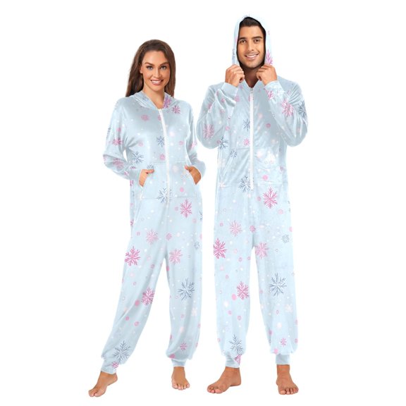 Snowflakes Adult onesie Pajamas, Crystal Velvet Ultra Soft Warm Jumpsuit for Men and Women