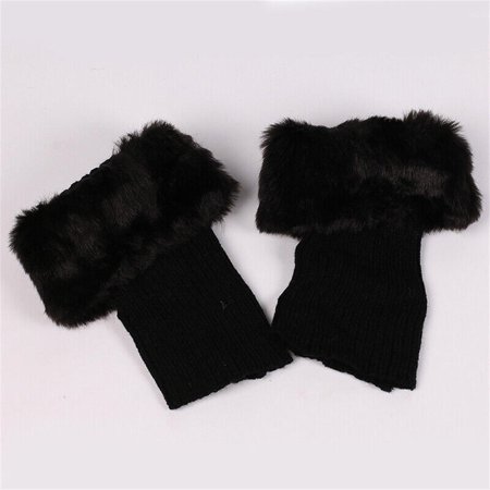 

Women Winter Knitted Boot Cuffs Fur Knit Crochet Toppers Trim Socks Leg Warmer