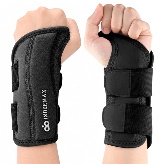 INDEEMAX Copper Carpal Tunnel Wrist Brace, Adjustable Support Splint for Night Sleep & Work, Right Hand, Black, S/M