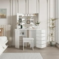 thumbnail image 3 of Vanity Desk with Mirror and Lights,Makeup Vanity Desk with Power Strip, and 5 Rotating Drawers, 3 Color Lighting, Adjustable Brightness, Shelves and Stool, 3 of 9