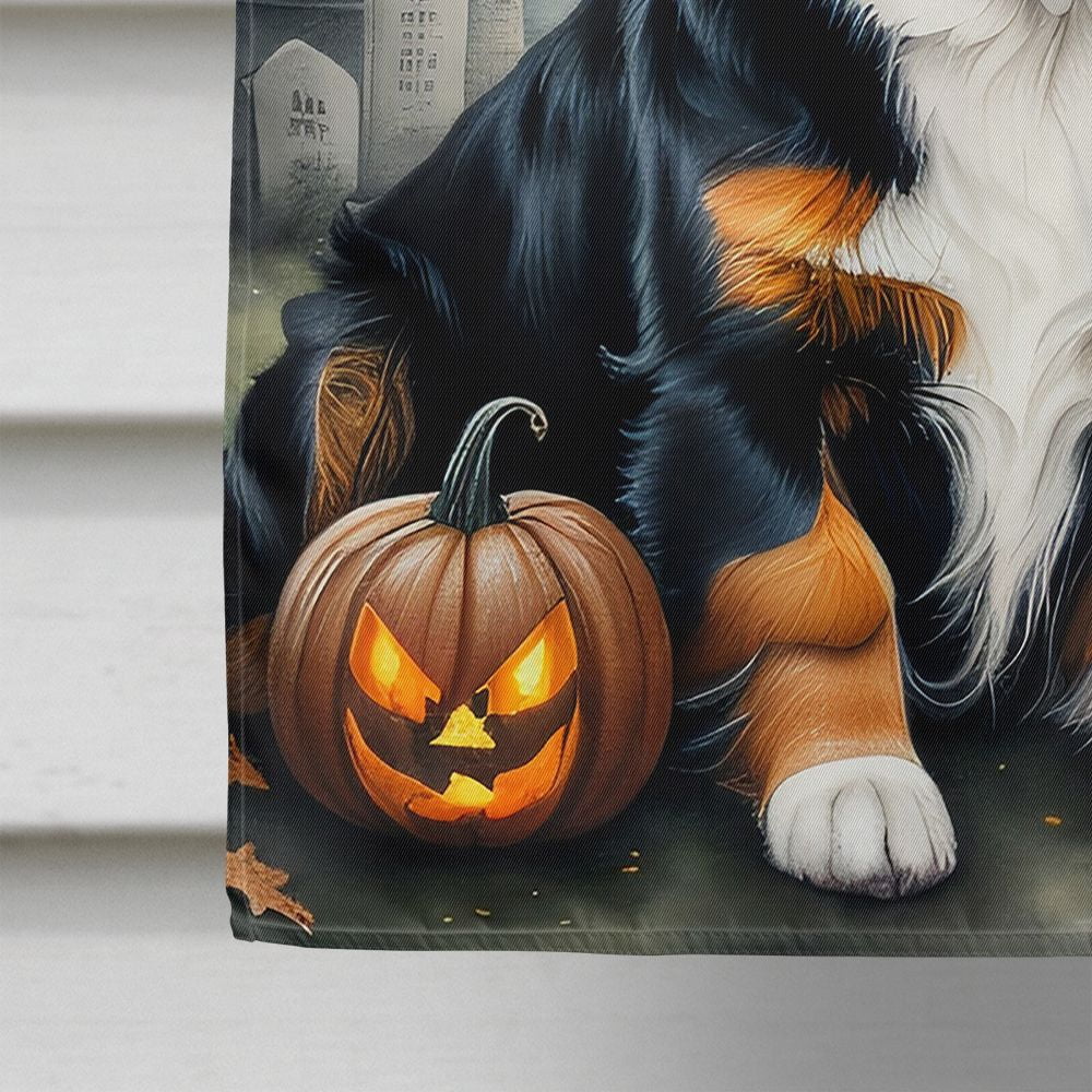 Halloween Bernese Mountain Dog House Flag 28x40IN Double-Sided Polyester Decorative Sleeve Pole Flag for Outdoor Home Garden