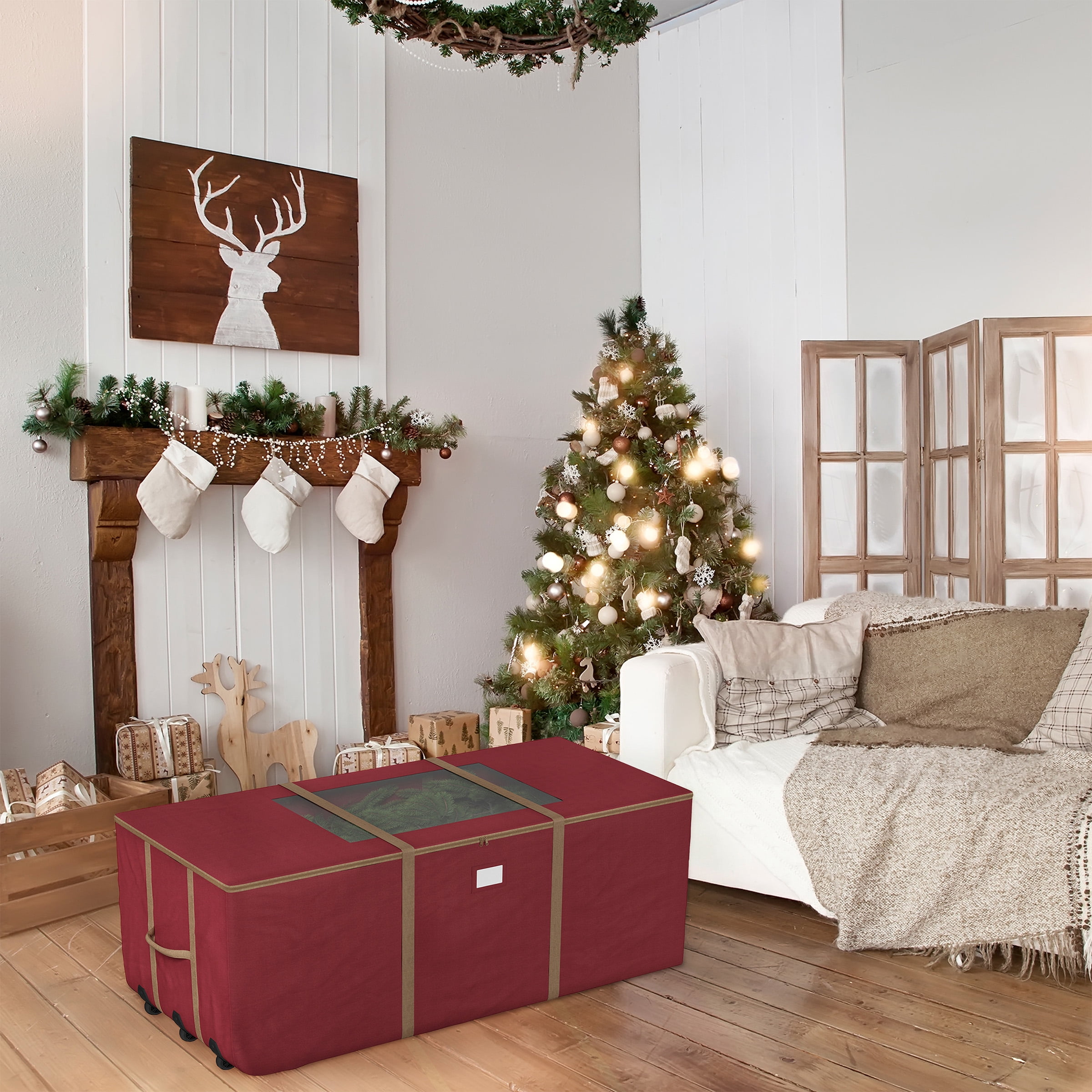 Elf Stor Rolling Christmas Tree Storage Bag for 12FT Artificial Tree (Red)