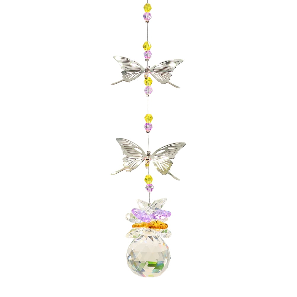 1pc Crystal Butterfly Suncatchers Hanging Ornament String for Home Garden Decor 