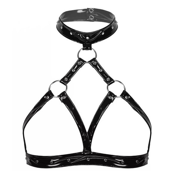 Women Shiny Leather Bra, Glossy PVC Leather, Hot Breast Exposed, Wetlook Latex Lingerie