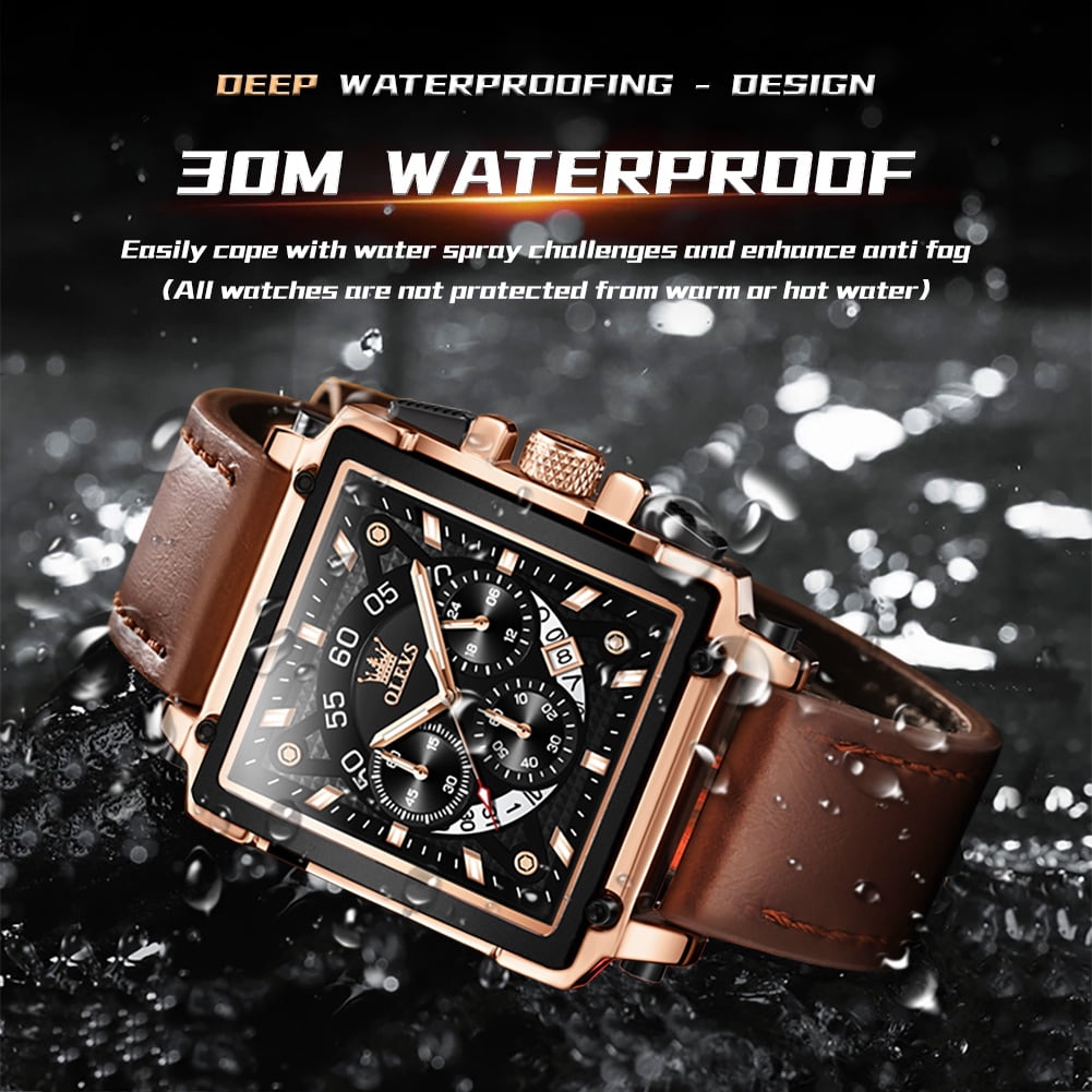 OLEVS Square Watches for Men Brown Leather Martinique | Ubuy display picture 2