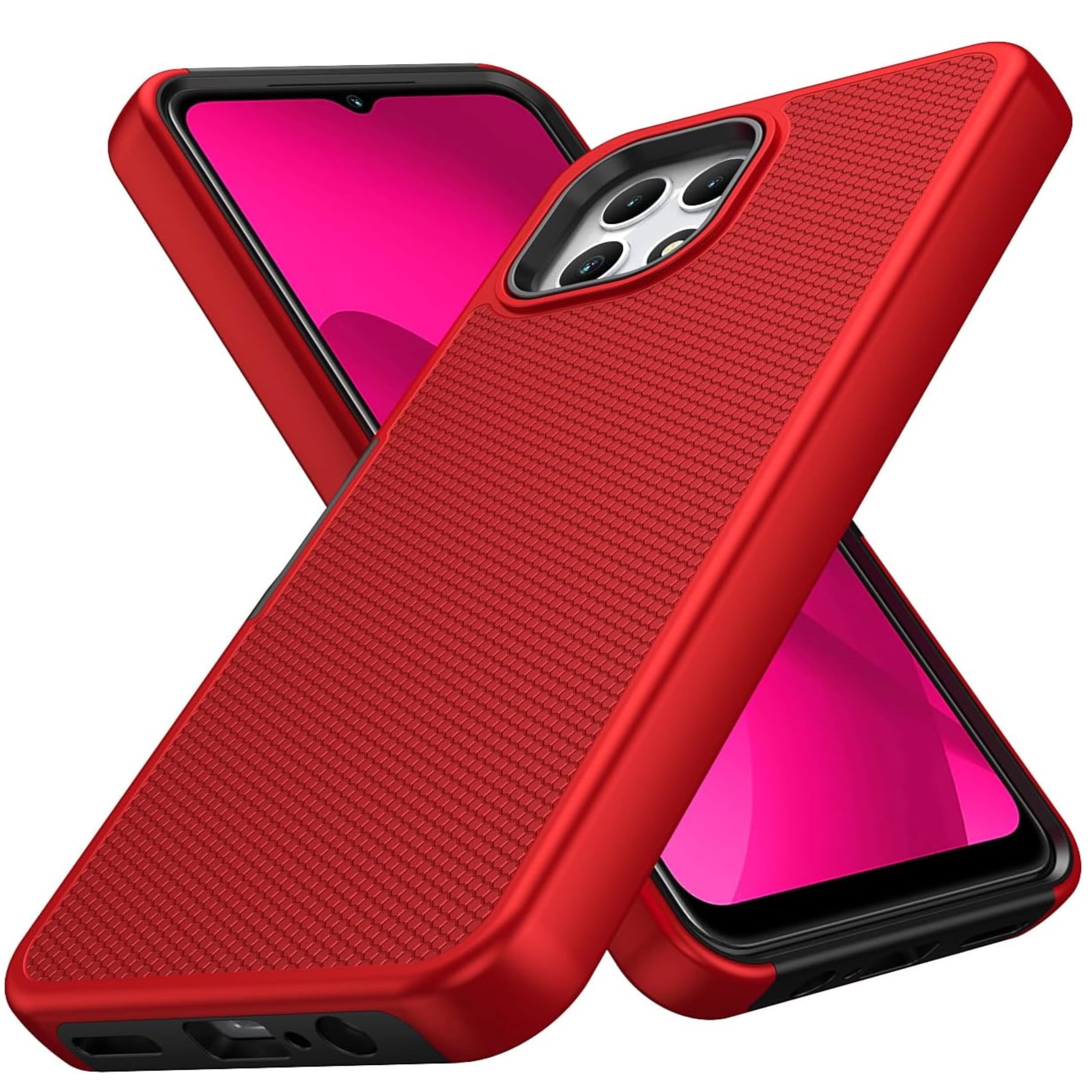 Xpression Phone Case For TCL 50 LE Dual Layer Slim & Tough Hybrid Shockproof Heavy Duty Rubber TPU Matte with Textured Rugged Shell Protection Cover, Red