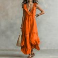 thumbnail image 4 of Dolkfu Dresses for Women Trendy V-Neck Sleeveless Orange Side Split Maxi-Length Peasant Dresses Solid Modern Relaxed Fit Flowy Dresses Orange,M, 4 of 5