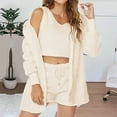 thumbnail image 2 of Elainilye Fashion Womens Pajama Set Fleece Nightwear Hooded Long Sleeve Tops Coats And Drawstring Shorts And Tank Tops Three Piece Set,Beige, 2 of 8
