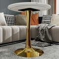 thumbnail image 3 of Tcbosik 27.5" Mid-Century Round Dining Table, Small Circle Table with Faux Marble Top and Metal Base for Kitchen, Living Room, White & Gold, 3 of 8