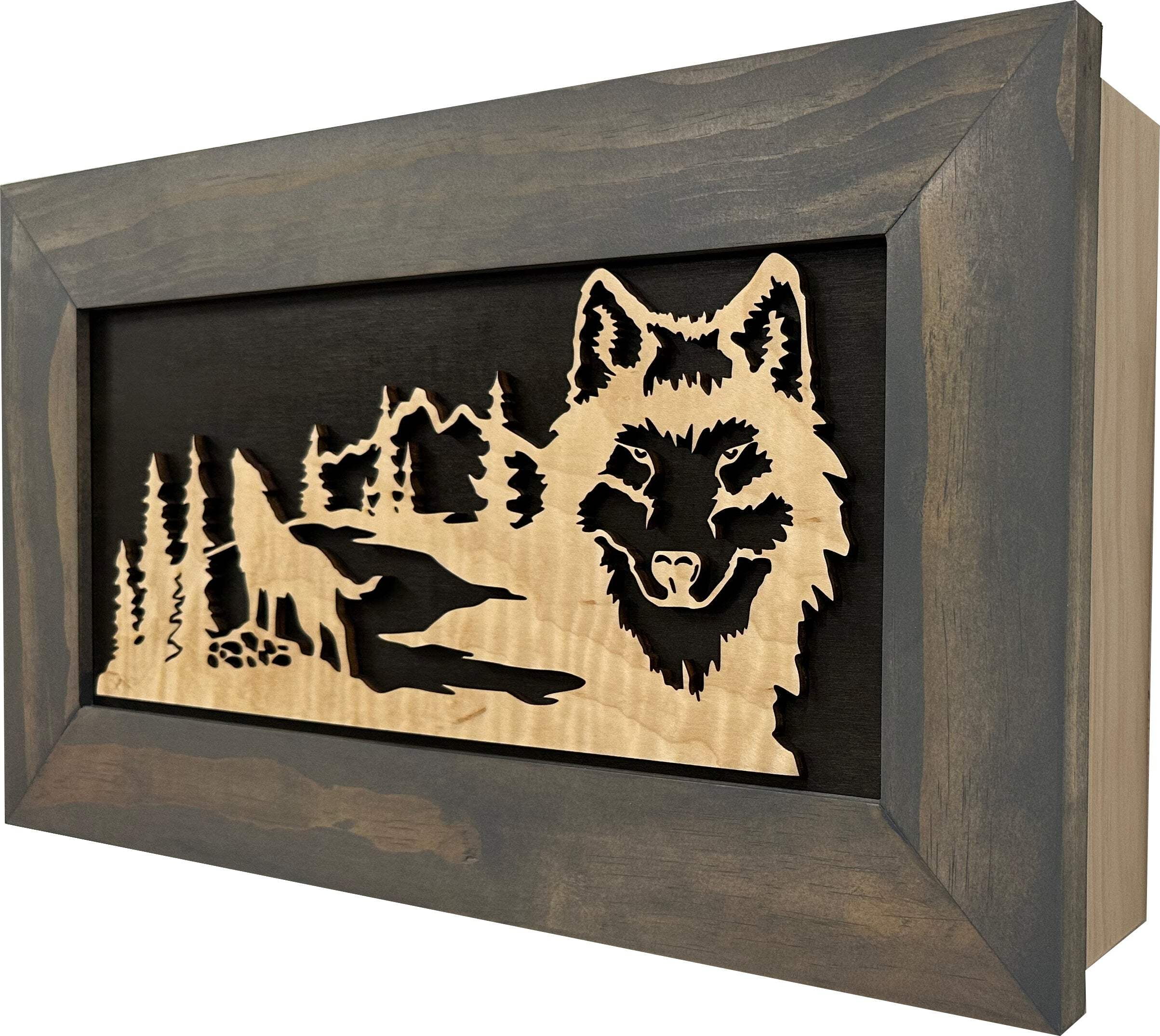 Wolf Wall Decor Gun Safe for Secure and Quick Access Pistol Storage Concealment Furniture Holds Multiple Handguns
