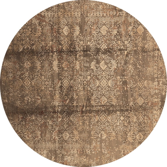 Ahgly Company Indoor Round Oriental Brown Industrial Area Rugs, 7' Round