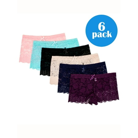 Barbra's 6 Pack of Women's Plus Size Lace Boyshort Panties (Best Shorts For Pear Shaped Plus Size)