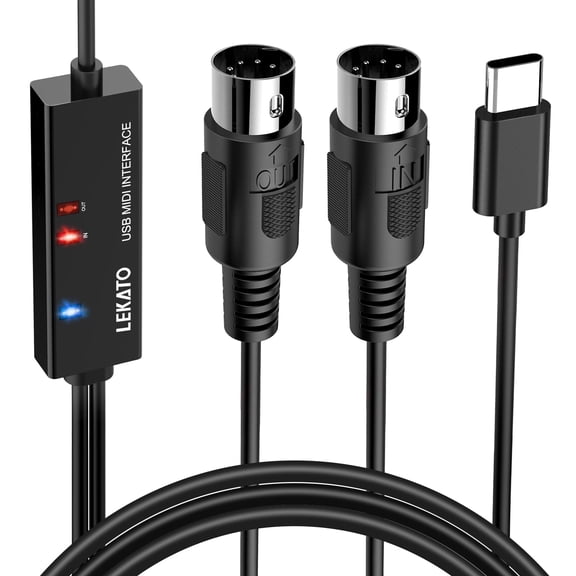LEKATO MIDI Cable MIDI to USB C Type-C MIDI Interface with Input & Output Connecting Keyboard/Synthesizer for Editing Recording Professional Cord Windows/Mac Studio -6.5Ft