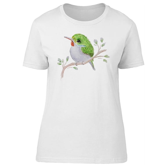 Tiny Green Bird On Branch T-Shirt Women -Image by Shutterstock, Female XX-Large
