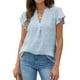 thumbnail image 1 of Camiseta de mujer holgada, transpirable y con estampado de lunares para primavera/verano/otoño. Blusa con cuello en V y mangas con volantes, color azul, talla L, 1 of 6
