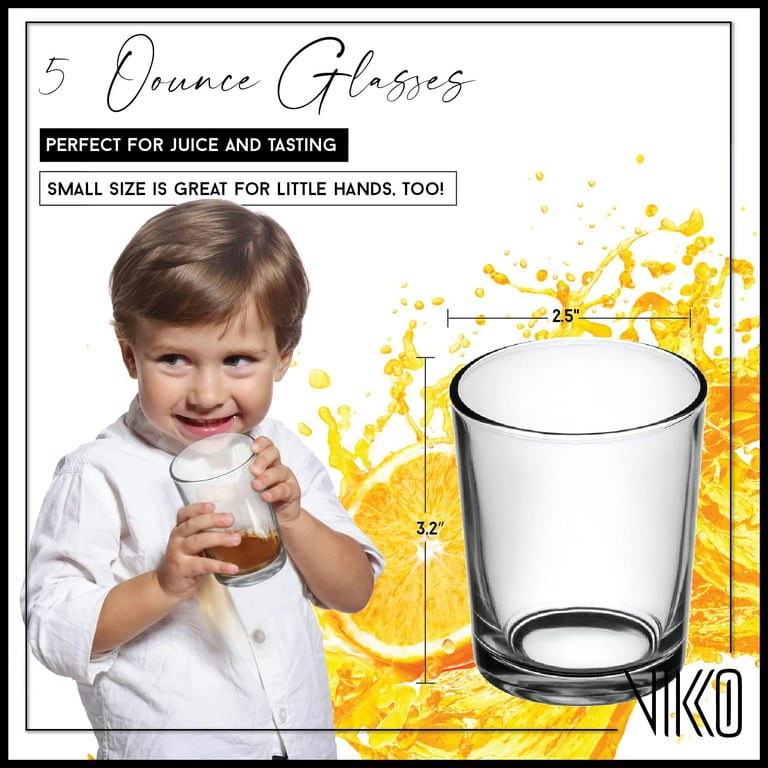 Madison - Clear 5 Ounce Juice Glasses  Small Glasses – Great for Children,  Tasting, and Small Portions – Thick and Durable – For Water, Juice, or Soda  – Set of Six (6) 4” x 2” Clear Glass Tumblers 