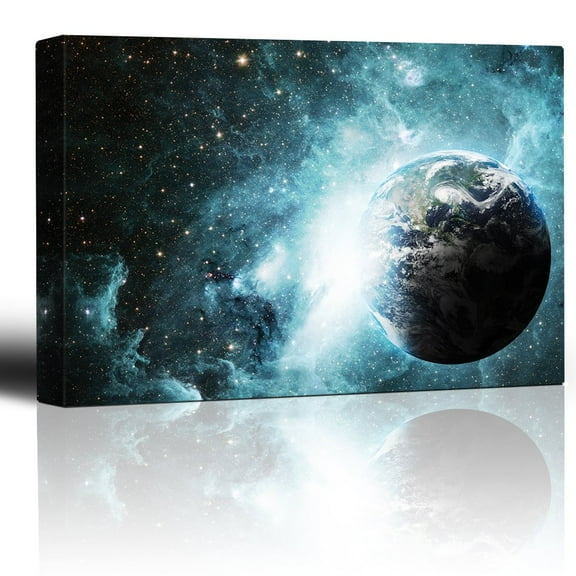 wall26 - Planet Earth on a Starry Teal Galaxy - Canvas Art Home Art - 24x36 inches
