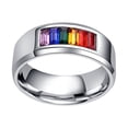 thumbnail image 3 of EeaseCA 1Pc Titanium Steel Ring Stylish Gay Pride Ring Colorful Inlaid Rhinestone Ring, 3 of 8