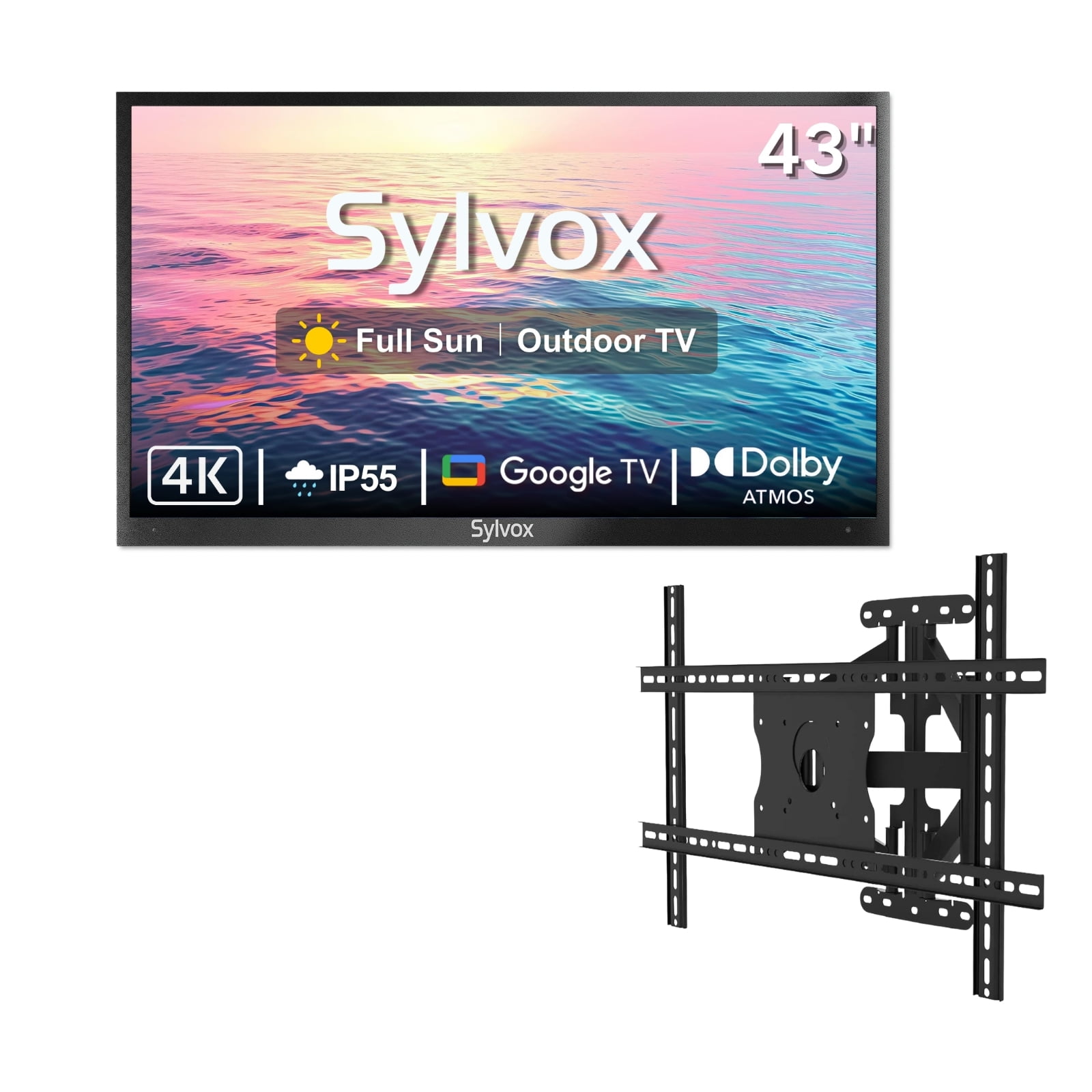 SYLVOX 43" Full Sun Outdoor TV with Cover, IP55 Weatherproof TV 2000nit Brightness, 4K UHD, Google OS, Dolby Atmos, Voice Remote (Pool Pro 2.0)