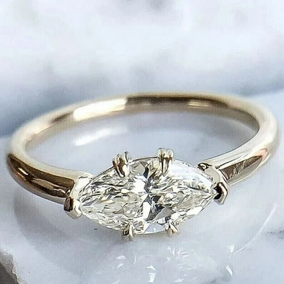 3Ct Marquise Cut Lab Created Diamond Solitaire Women's Engagement Ring 14K Yellow Gold Plated