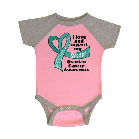 

Inktastic I Love and Support My Sister Ovarian Cancer Awareness Gift Baby Boy or Baby Girl Bodysuit