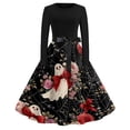 thumbnail image 2 of Womens Halloween Hepburn Dresses Bat Pumpkin Crew Neck Spooky Hepburn Dresses Spider Webeb Witch Hat Long Sleeve Funny Hepburn Dress, XL, 2 of 6