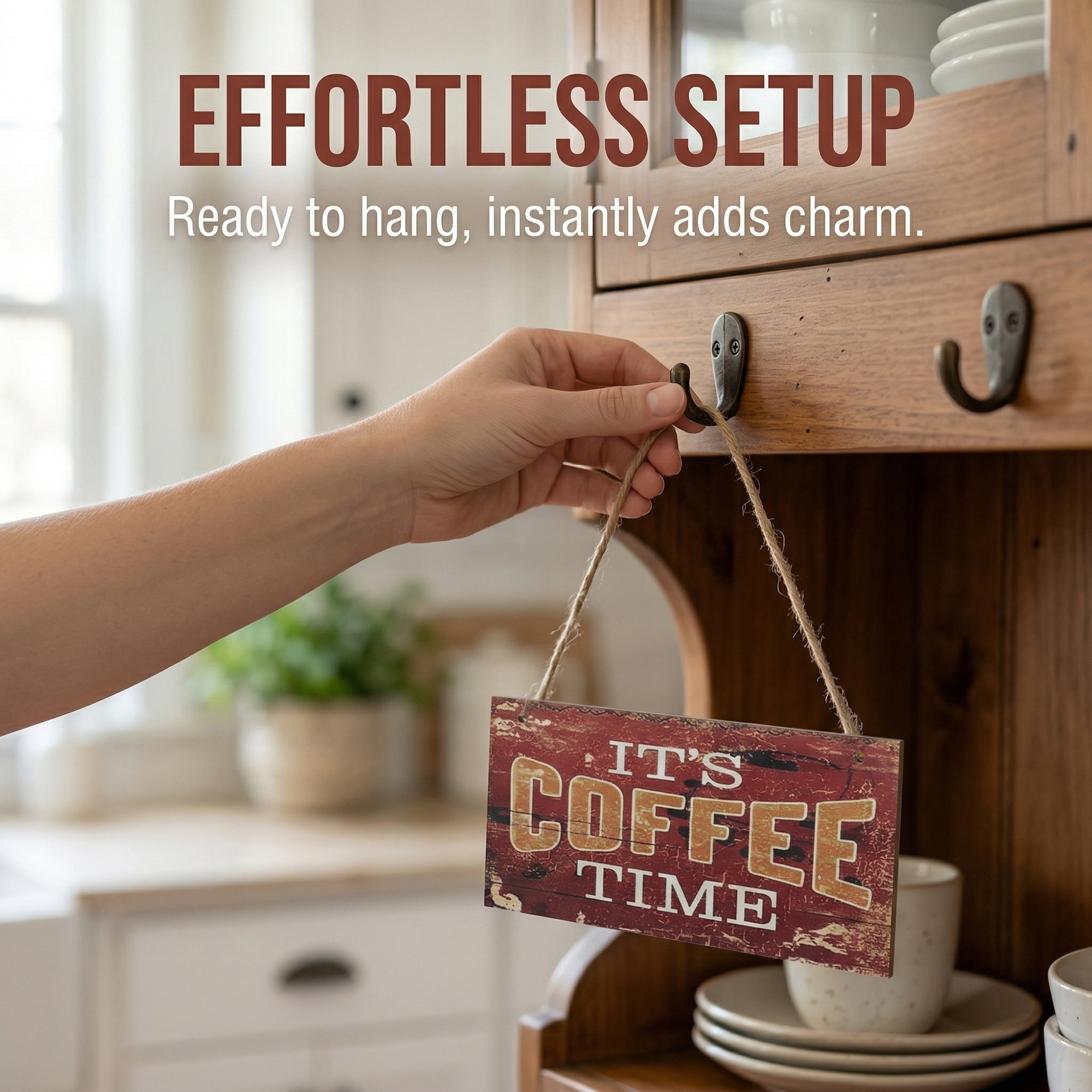 Unique Bargains Coffee Bar Sign Station Decor Rustic Wood Hanging Plaque Style J 3.9in
