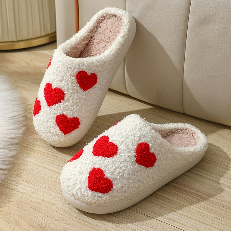 Crazy Women s LOVE Slippers Fuzzy Fluffy Heart Print House Shoes Indoor and Outdoor Valentine s Day Gifts Walmart