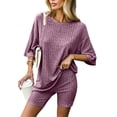 thumbnail image 2 of Summer Plus Size Two Piece Outfits for Women Fashion V Neck Short Sleeve Blouse +Loose Pockets Pants Sets, 2 of 9