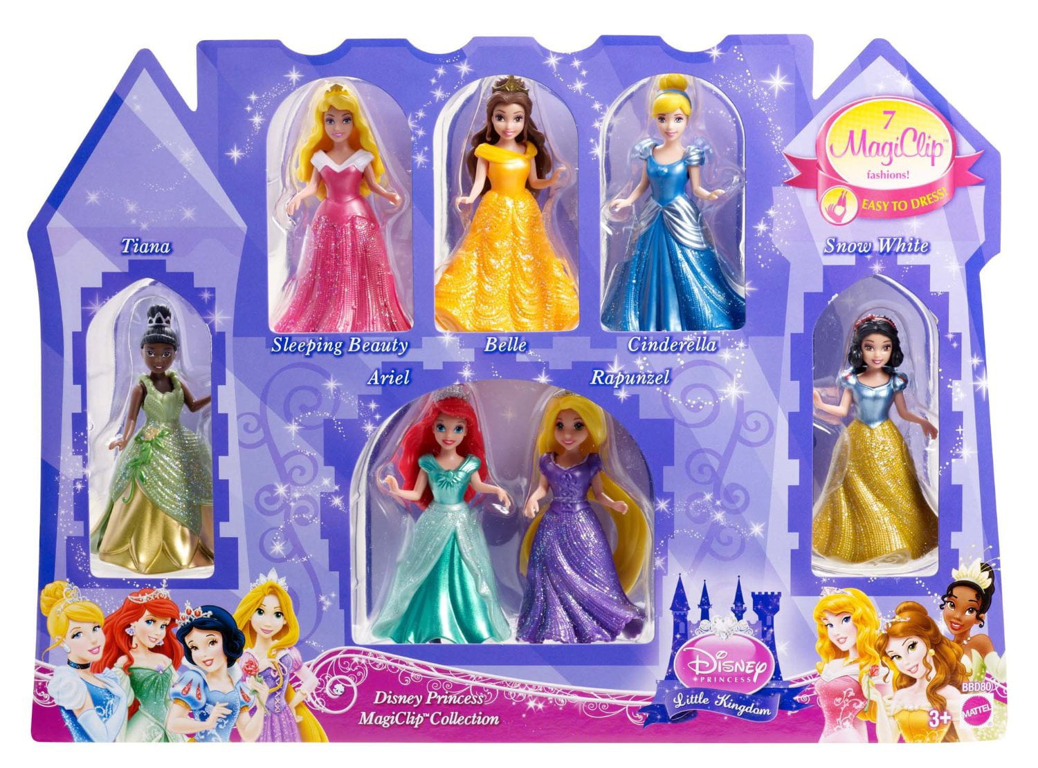 Ariel/Aurora/Tiana/Belle 6 X Disney Princess Magiclip Magic Clip Dolls Bundle 