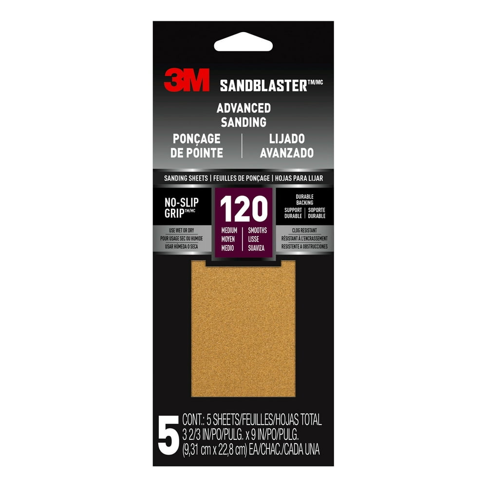 3M SandBlaster™ Advanced Sanding Sheet, 120 Grit, 3 2/3 in. x 9 in., 5