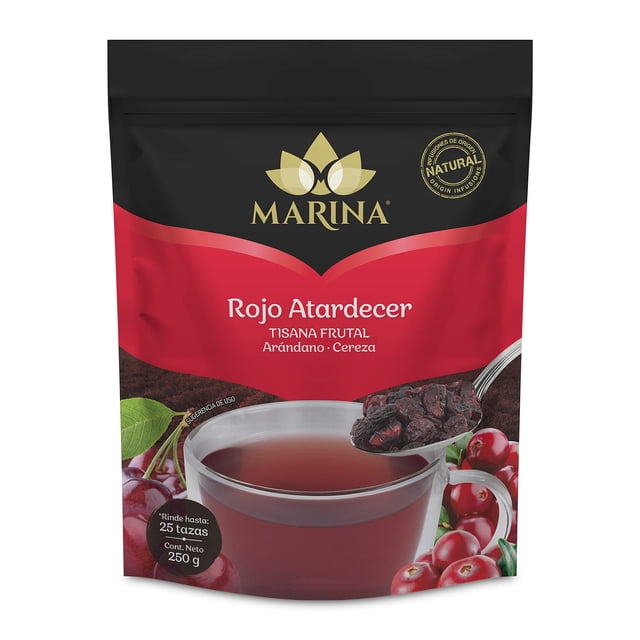 Marina Tisanas | Rojo Atardecer de 250g | Infusión de Frutas Naturales Premium | Para Bebidas Calientes, Frías o Frappé