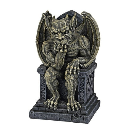 Design Toscano Hemlock s Gargoyle Throne Statue: Small With head in hands  Hemlock ponders his gargoyle realm from atop a Celtic knot-embellished throne in this amazingly detailed sculpt by collectible artist Liam Manchester. From spiny wings and claws to pointed ears and horns  muscular Hemlock is a Toscano exclusive ready to rule over home or garden with a menacing glare. Small: 5 Wx4 Dx7 H. 1lb.